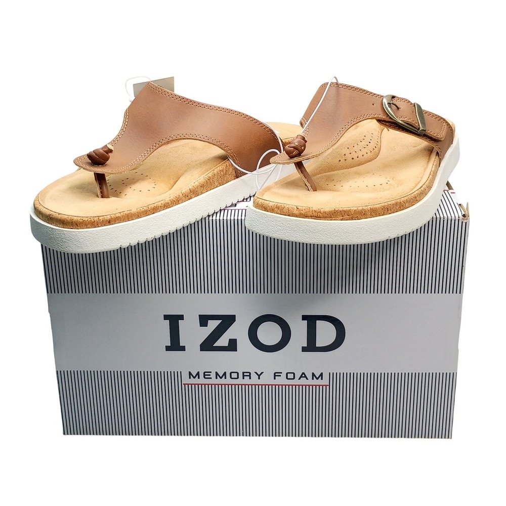IZOD Charcy Thong Sandals Women Size 6 Brown Memory Foam Platform Flip Flops